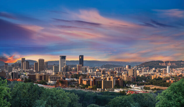 Pretoria city during twilight with colourful clouds Pretoria city during twilight with colourful clouds in Gauteng South Africa
