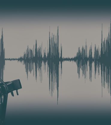 Retro style records podcasts concept. Professional condenser audio microphone